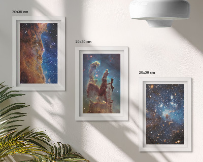 Framed triptych Space landscapes with galaxies and nebulae