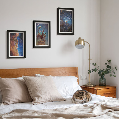 Framed triptych Space landscapes with galaxies and nebulae