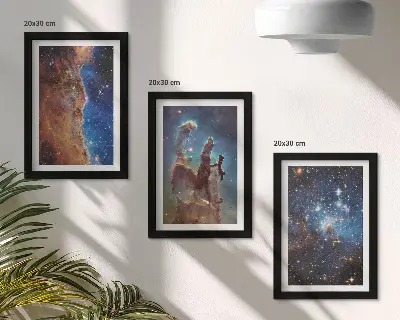 Space landscapes with galaxies and nebulae framed triptych