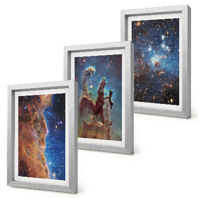 Framed triptych Space landscapes with galaxies and nebulae