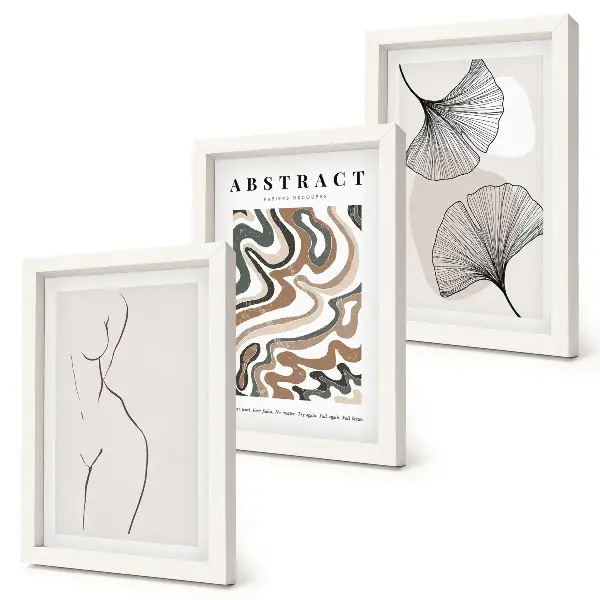 3-piece wall art set abstract feminine shapes and leaves with a boho style
