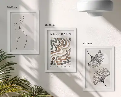 3-piece wall art set abstract feminine shapes and leaves with a boho style