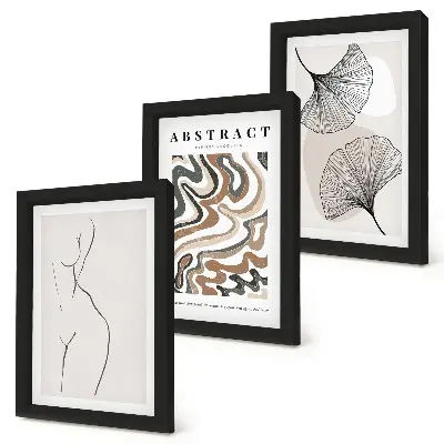 3-piece wall art set Abstract poster of feminine shapes leaves boho style