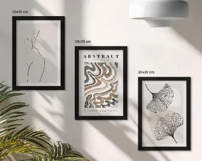 3-piece wall art set abstract feminine shapes and leaves with a boho style