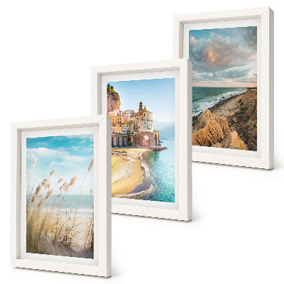 3-piece wall art set Seaside landscapes with a beach, city and cliffs