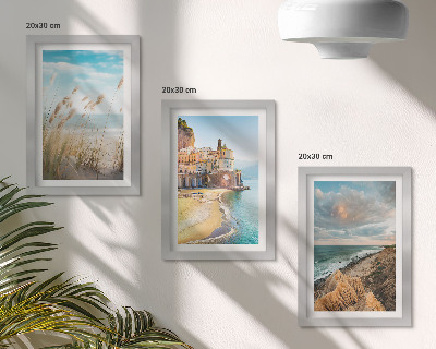3-piece wall art set Seaside landscapes with a beach, city and cliffs