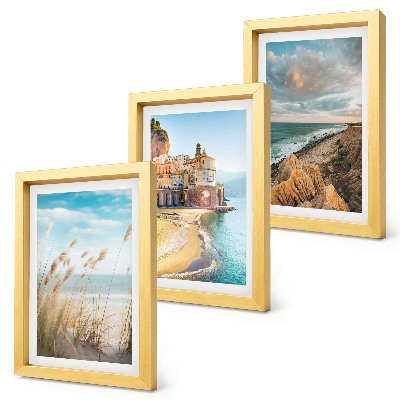 3-piece wall art set Seaside landscapes with a beach, city and cliffs