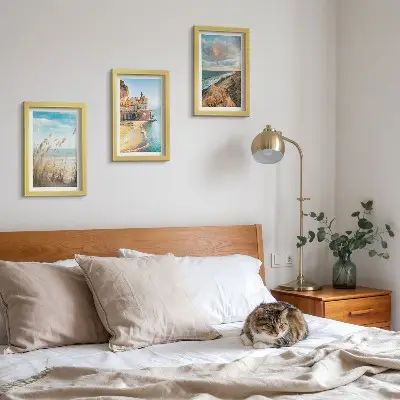 3-piece wall art set seaside landscapes featuring a beach, city, and cliffs