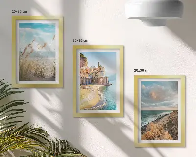 3-piece wall art set seaside landscapes featuring a beach, city, and cliffs