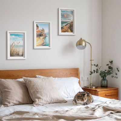 3-piece wall art set Seaside landscapes with a beach, city and cliffs