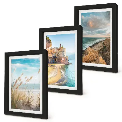 3-piece wall art set seaside landscapes featuring a beach, city, and cliffs
