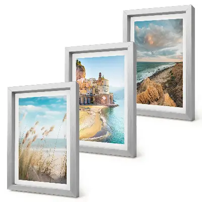 3-piece wall art set seaside landscapes featuring a beach, city, and cliffs