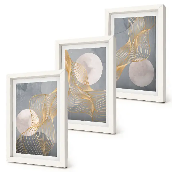 Photo frame wall Abstract patterns with waves and circles on a gray background