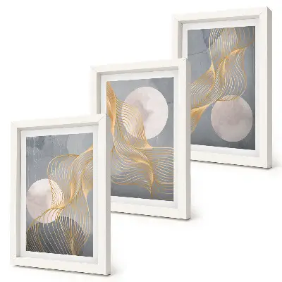 Photo frame wall Abstract patterns with waves and circles on a gray background