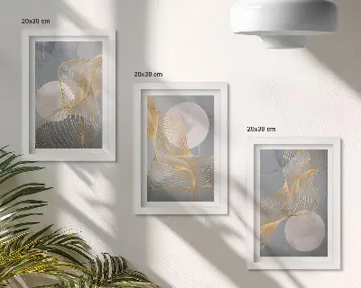 Photo frame wall Abstract patterns with waves and circles on a gray background