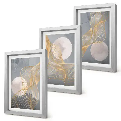 Photo frame wall Abstract patterns with waves and circles on a gray background