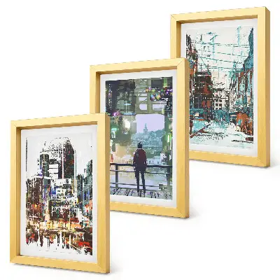 3-piece wall art set Modern cities in colors with a figure in the background