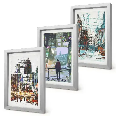 3-piece wall art set Modern cities in colors with a figure in the background