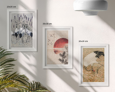 3-piece wall art set Japanese crane illustrations landscape japandi