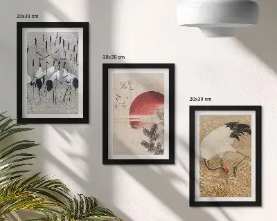 3-piece wall art set featuring Japanese crane landscape illustrations in Japandi style