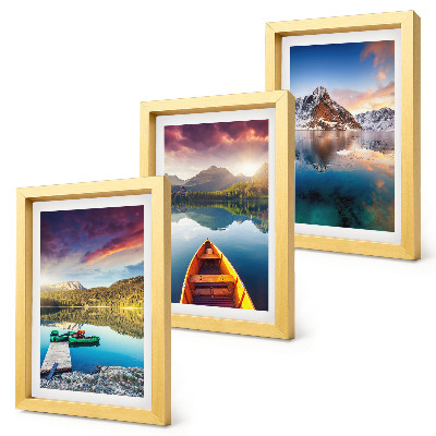 Framed triptych Tranquil lakes with mountain scenery and a boat
