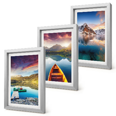 Framed triptych Tranquil lakes with mountain scenery and a boat