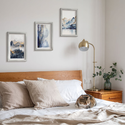 Photo frame wall Mountain landscapes with blue and gray tones