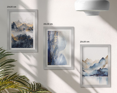 Photo frame wall Mountain landscapes with blue and gray tones