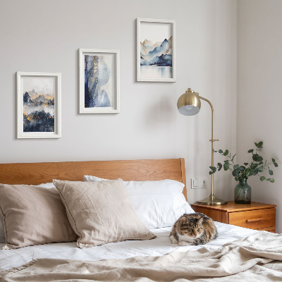Photo frame wall Mountain landscapes with blue and gray tones