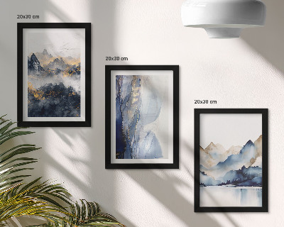 Photo frame wall Mountain landscapes with blue and gray tones