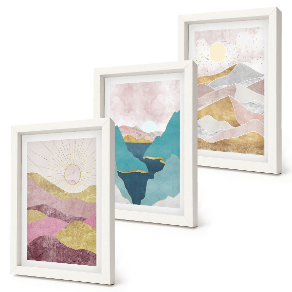 3-piece wall art set Abstract landscapes with mountains and sun