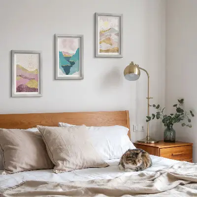 3-piece abstract mountain and sun wall art set featuring a landscape design
