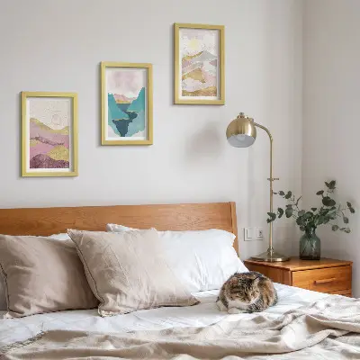 3-piece abstract mountain and sun wall art set featuring a landscape design