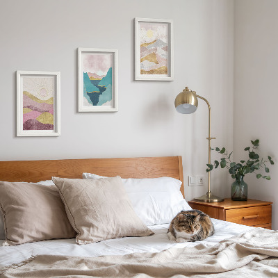 3-piece wall art set Abstract landscapes with mountains and sun