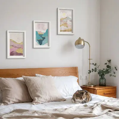 3-piece abstract mountain and sun wall art set featuring a landscape design
