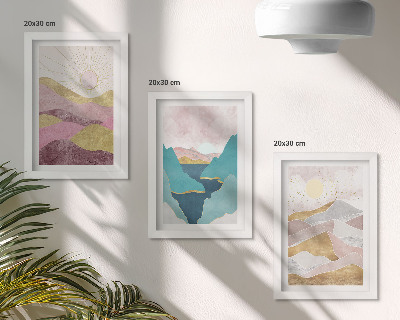 3-piece wall art set Abstract landscapes with mountains and sun