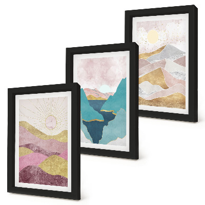 3-piece wall art set Abstract landscapes with mountains and sun