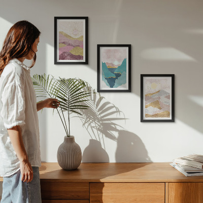 3-piece wall art set Abstract landscapes with mountains and sun