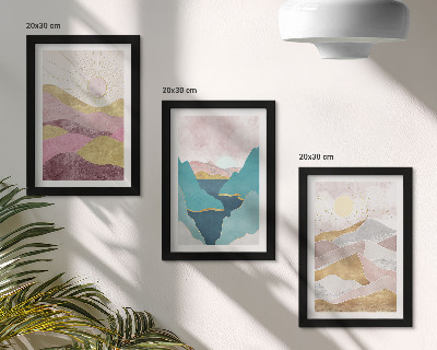3-piece wall art set Abstract landscapes with mountains and sun