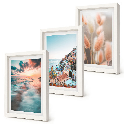 Photo frame wall Sea view sunset colorful houses flowers
