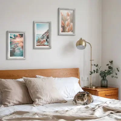 Photo frame wall gallery set coastal sunset with colorful houses and flowers theme