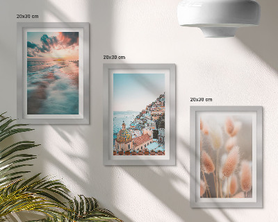 Photo frame wall Sea view sunset colorful houses flowers