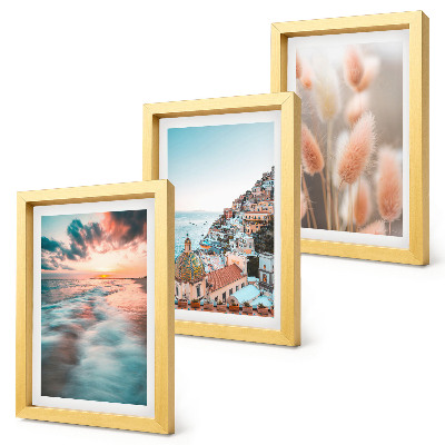 Photo frame wall Sea view sunset colorful houses flowers