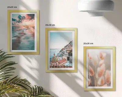 Photo frame wall gallery set coastal sunset with colorful houses and flowers theme