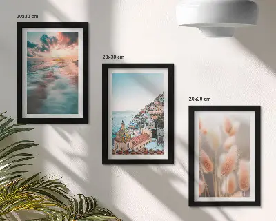 Photo frame wall gallery set coastal sunset with colorful houses and flowers theme