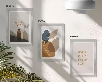 Framed triptych Abstract shapes and natural accents included
