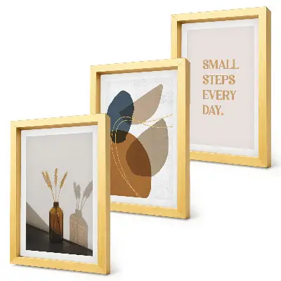 Framed triptych with abstract shapes and natural accents