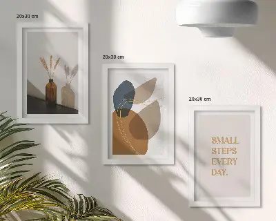 Framed triptych Abstract shapes and natural accents included