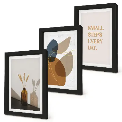 Framed triptych with abstract shapes and natural accents