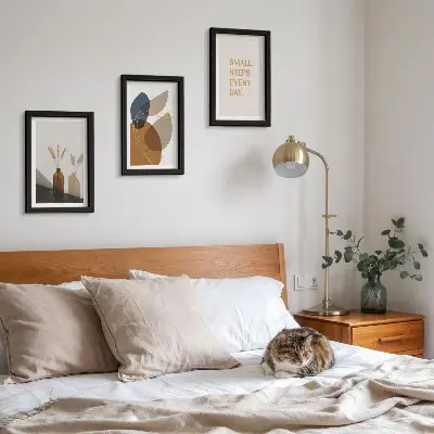 Framed triptych Abstract shapes and natural accents included